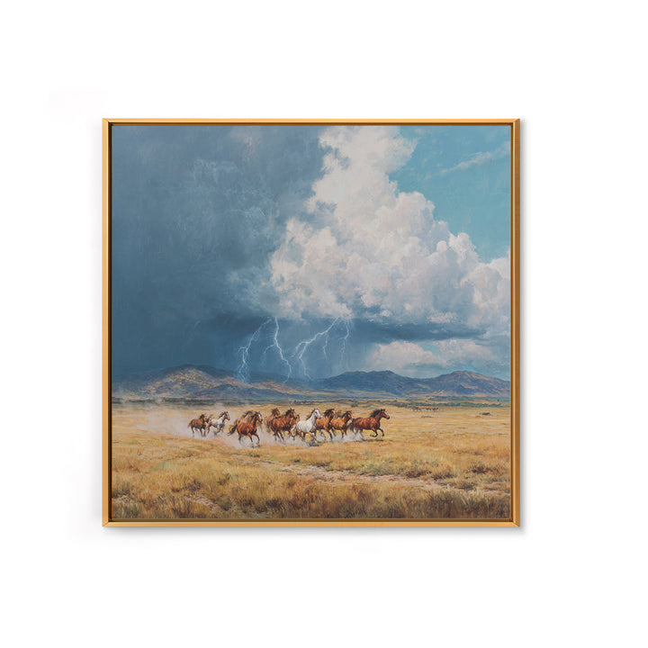 Wild Horses Running Under Stormy Sky Landscape Wall Art Canvas Print Western Country Decor Large Landscape Painting