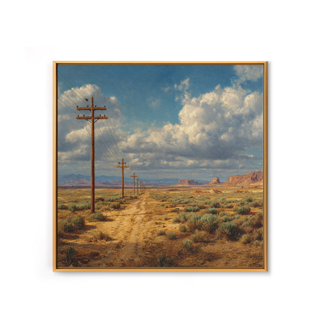 Desert Telephone Poles Landscape Wall Art Print, Rustic Country Road Western Decor, Neutral Landscape Canvas Print For Living Room