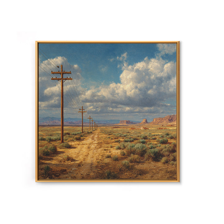Desert Telephone Poles Landscape Wall Art Print, Rustic Country Road Western Decor, Neutral Landscape Canvas Print For Living Room