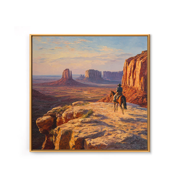 Cowboy Overlooking Monument Valley Wall Art, Western Desert Landscape Canvas Print For Rustic Western Home Decor