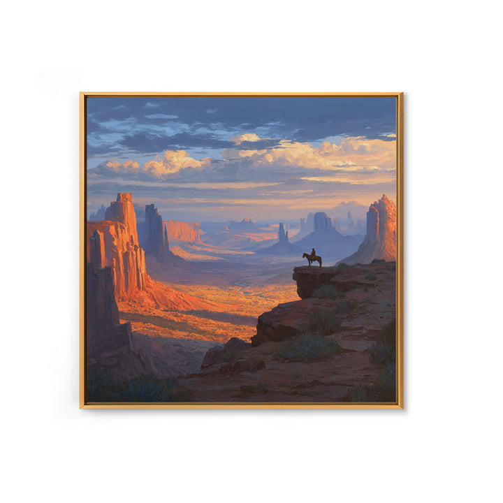 Monument Valley Cowboy Panorama Wall Art, Western Desert Landscape Canvas Print, Large Rustic Living Room Decor