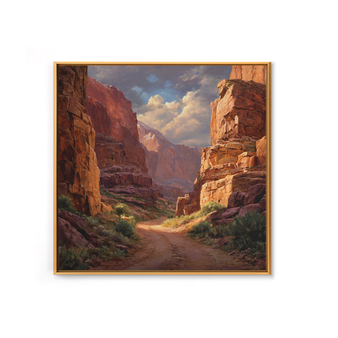 Sunlit Desert Canyon Landscape Wall Art, Rustic Western Canvas Print, Southwest Country Home Decor, Nature Wall Art