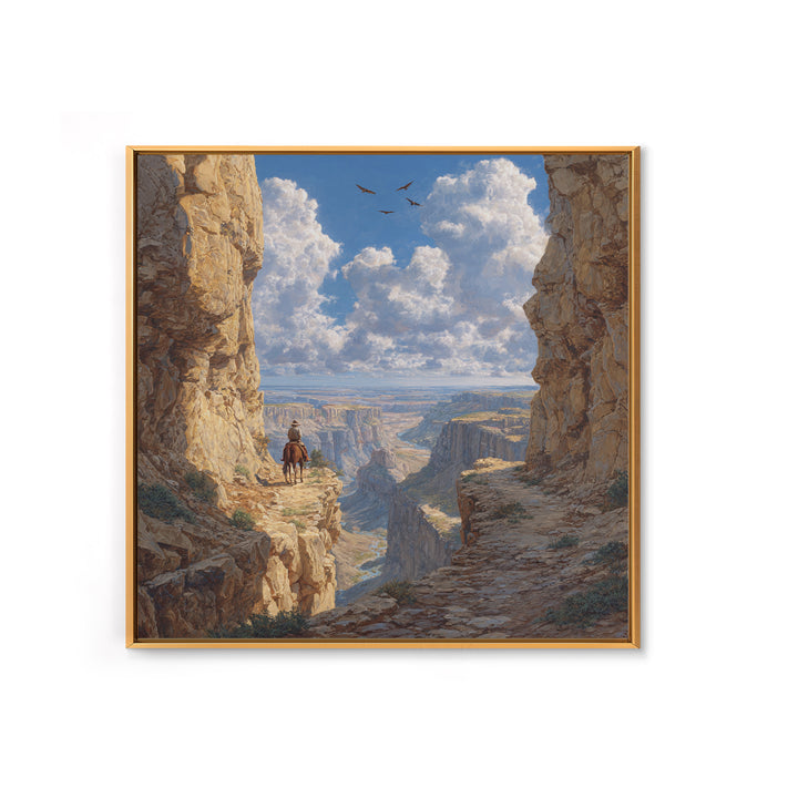 Cowboy Canyon Landscape Wall Art Print, Western Desert Painting Canvas Print, Rustic Home Decor For Modern Living Room
