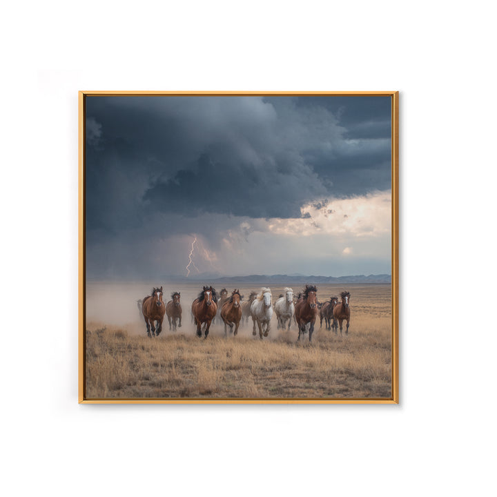 Galloping Horses In Desert Storm Wall Art, Western Photography Print, Rustic Ranch Decor, Dramatic Modern Canvas Print