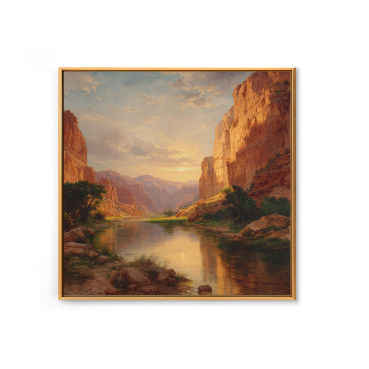 Golden Canyon River At Sunset Landscape Wall Art, Southwest Nature Home Decor, Large Scenic Canvas Print For Living Room