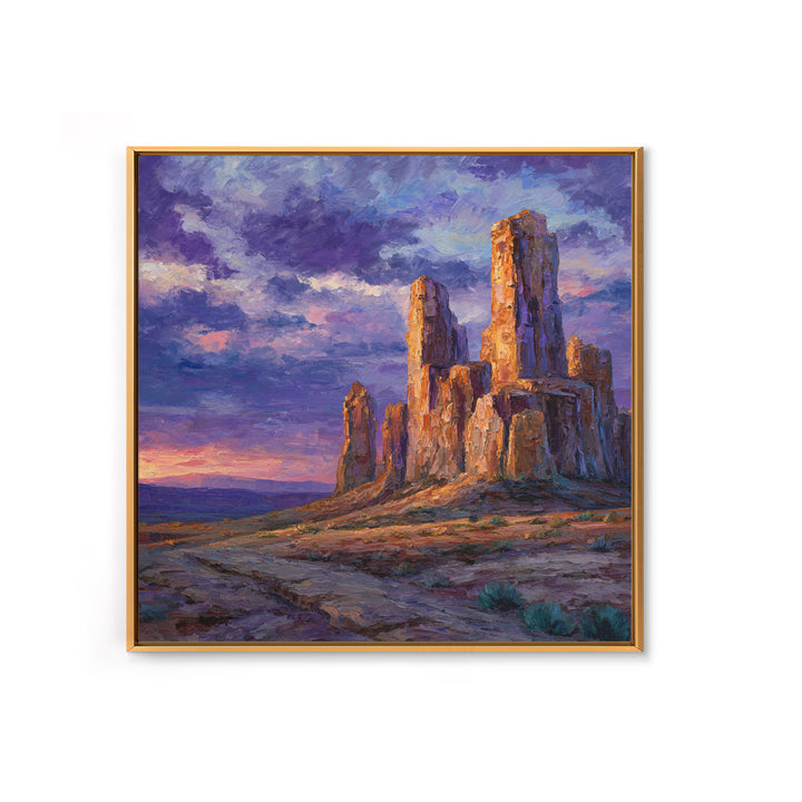 Desert Buttes At Sunset Wall Art, Southwestern Landscape Painting, Colorful Rustic Country Decor, Large Western Canvas Print