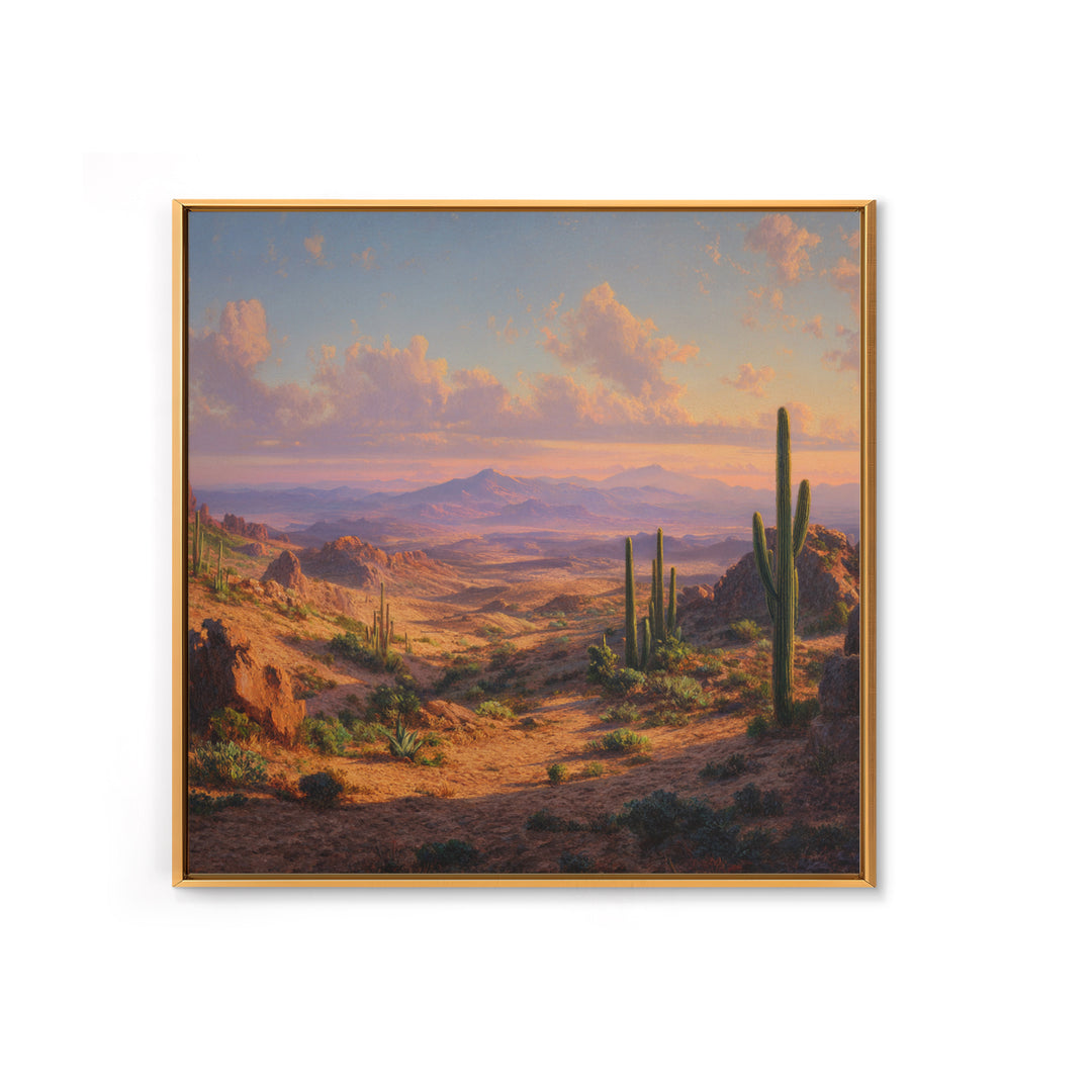 Desert Cactus Panorama Landscape Wall Art, Southwestern Sunset Print, Modern Desert Decor For Living Room Wall Art