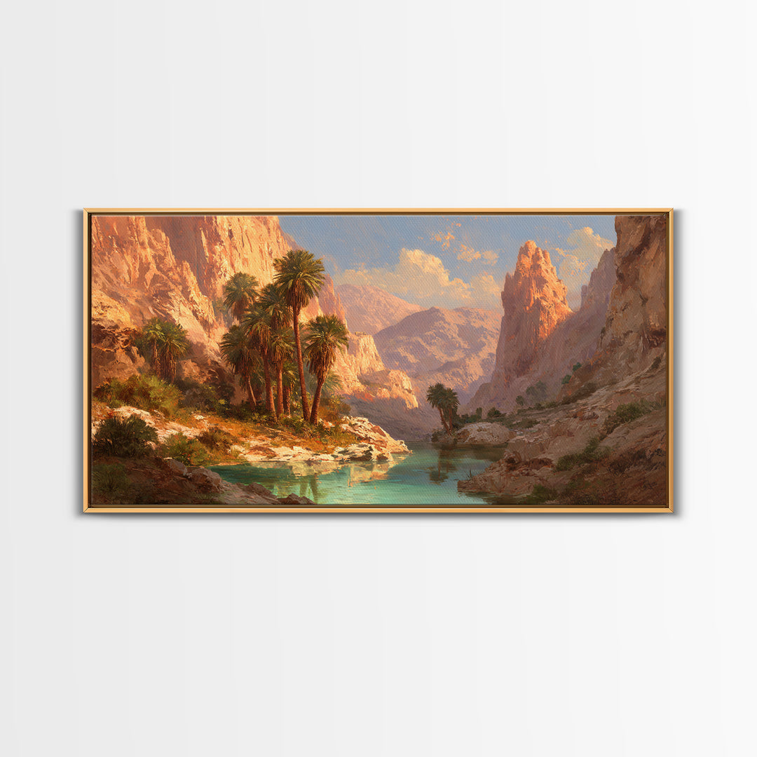 Sunset Mountain Desert Landscape With Palm Trees Oil Painting Canvas Print Large Wall Art For Living Room Modern Home Decor