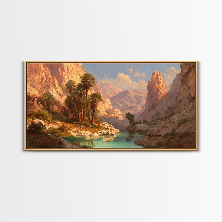 Sunset Mountain Desert Landscape With Palm Trees Oil Painting Canvas Print Large Wall Art For Living Room Modern Home Decor