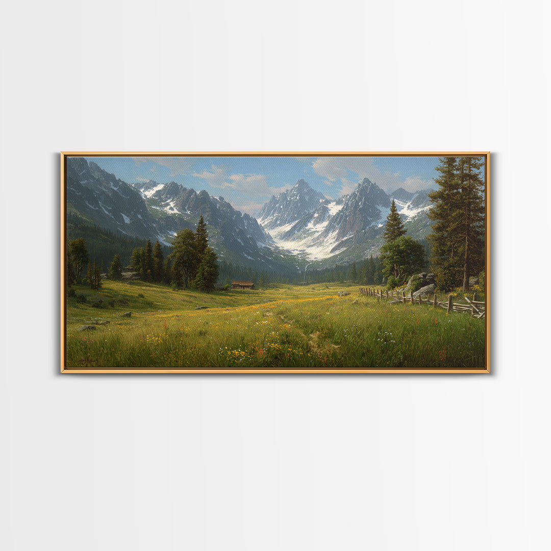 Idyllic Mountain Valley Landscape Painting Canvas Print Large Wall Art For Living Room Rustic Home Decor And Cabin Wall Art