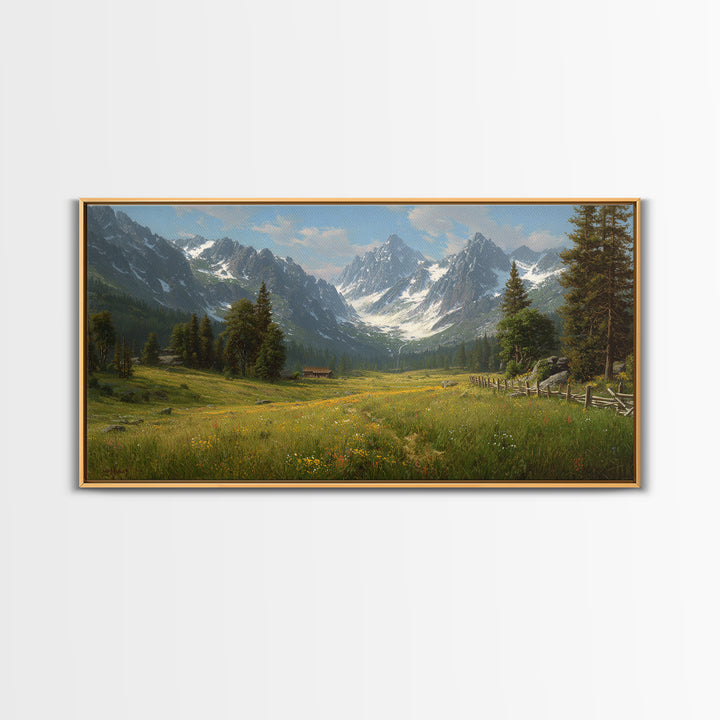 Idyllic Mountain Valley Landscape Painting Canvas Print Large Wall Art For Living Room Rustic Home Decor And Cabin Wall Art