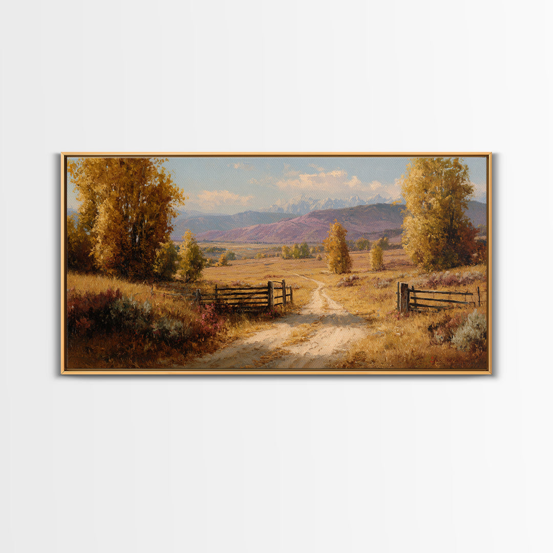 Autumn Landscape With Pathway And Rustic Fence Wall Art Canvas Print For Living Room Decor And Nature Lovers