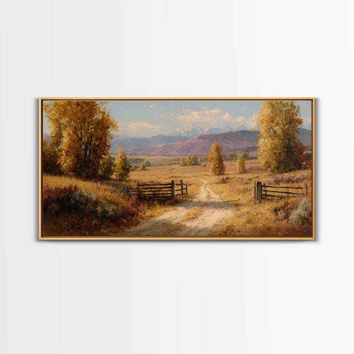 Autumn Landscape With Pathway And Rustic Fence Wall Art Canvas Print For Living Room Decor And Nature Lovers