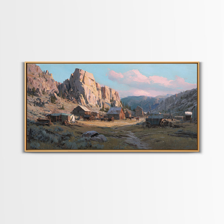 Rustic Mountain Valley Landscape With Flowering Meadow And Farmhouse Wall Art