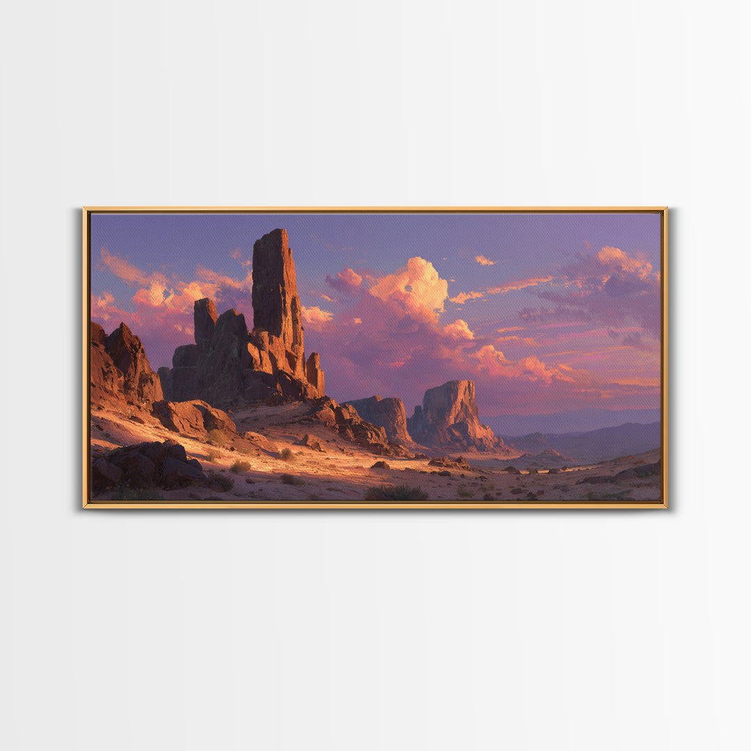 Majestic Desert Rock Formation Under Purple Sky Landscape Wall Art Canvas Print Contemporary Nature Painting Home Decor