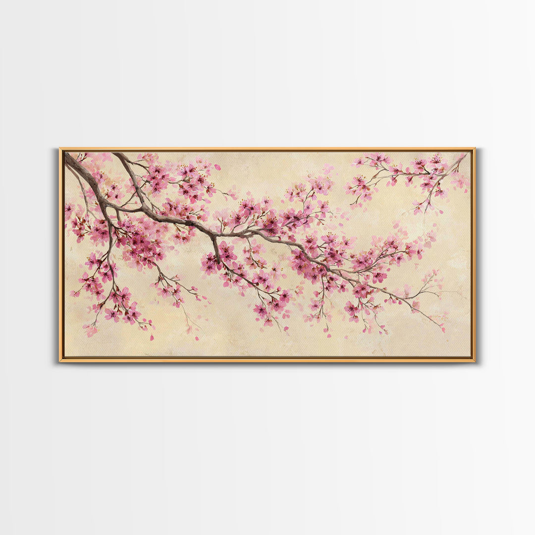 Pink Cherry Blossom Wall Art, Delicate Spring Branch Botanical Print, Japandi Bedroom Decor, Feminine Home Decor Gift For Her