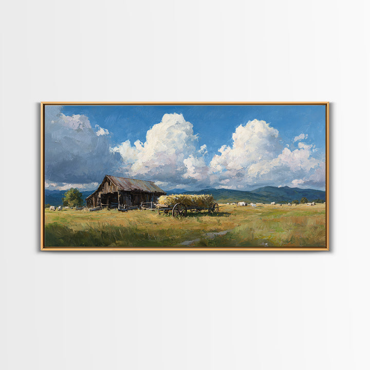 Rustic Barn Landscape Oil Painting Large Wall Art For Farmhouse Decor And Living Room Canvas Print