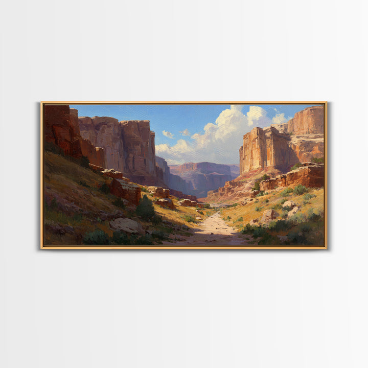 Expansive Canyon Landscape Wall Art Featuring Rocky Terrain And Vast Horizon Framed Canvas Print For Rustic Home Or Office Decor