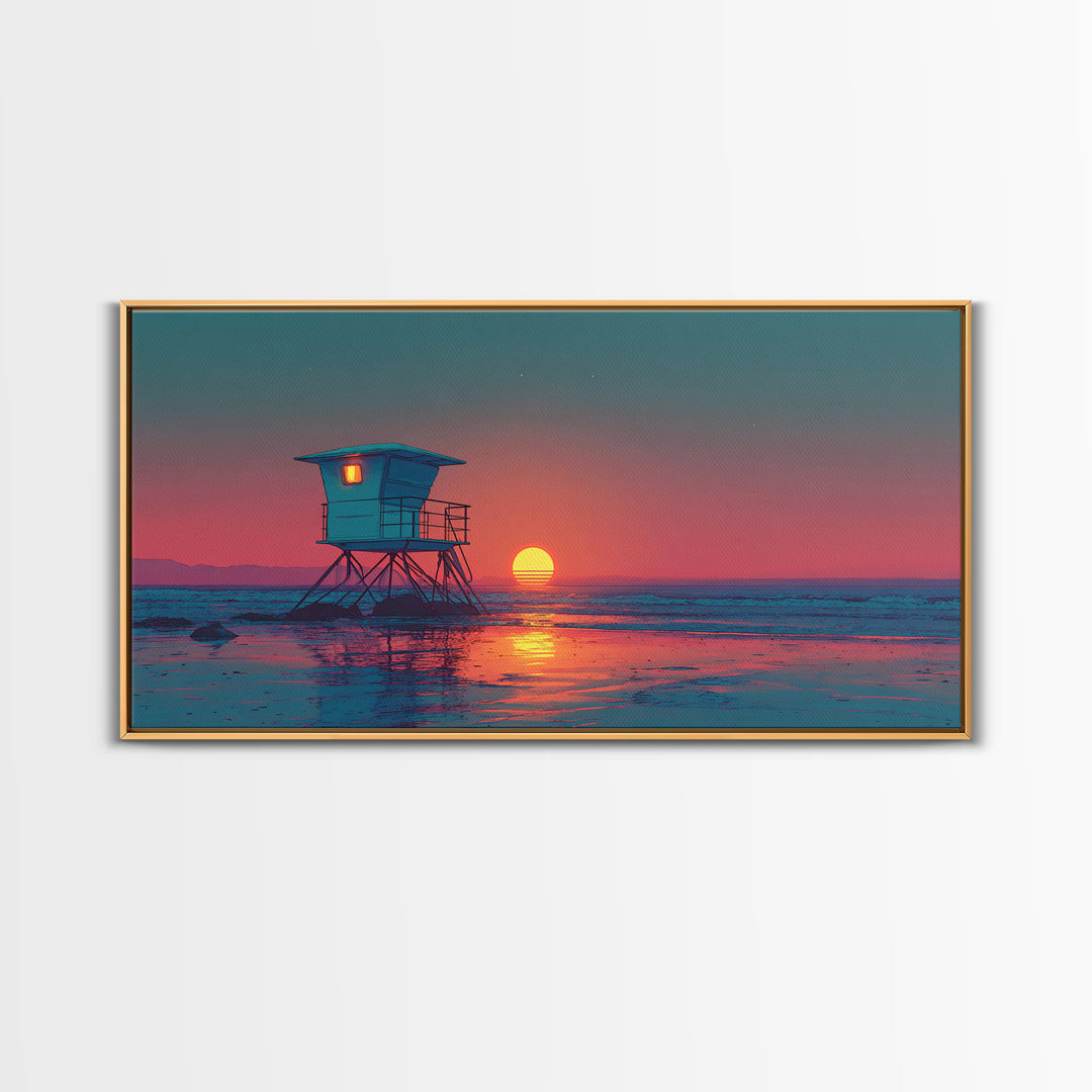 Serene Cool Blue Tropical Ocean With Calm Waters And Palm Trees Framed Canvas Print Coastal Wall Art Perfect For Living Room And Bedroom