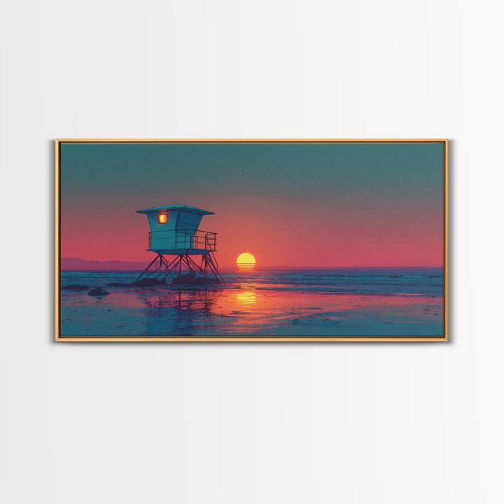 Serene Cool Blue Tropical Ocean With Calm Waters And Palm Trees Framed Canvas Print Coastal Wall Art Perfect For Living Room And Bedroom