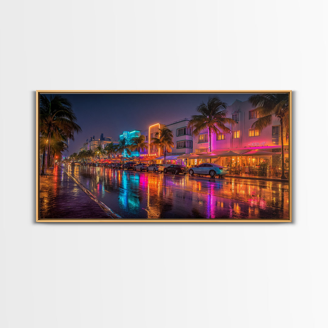Neon City Night Street Scene Vibrant Urban Wall Art Canvas Print Modern Home Decor Living Room Art