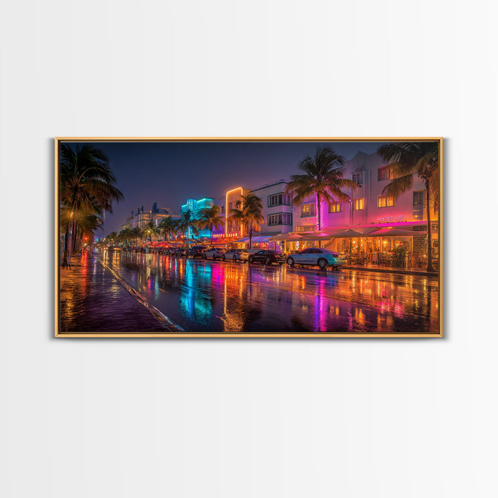 Neon City Night Street Scene Vibrant Urban Wall Art Canvas Print Modern Home Decor Living Room Art