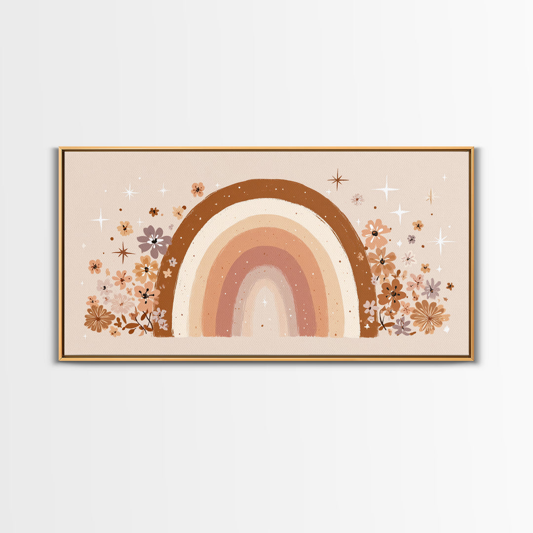 Floral Neutral Rainbow Wall Art, Boho Nursery Decor, Girls Room Decor, Whimsical Wall Art, Baby Girl Nursery, Canvas Print
