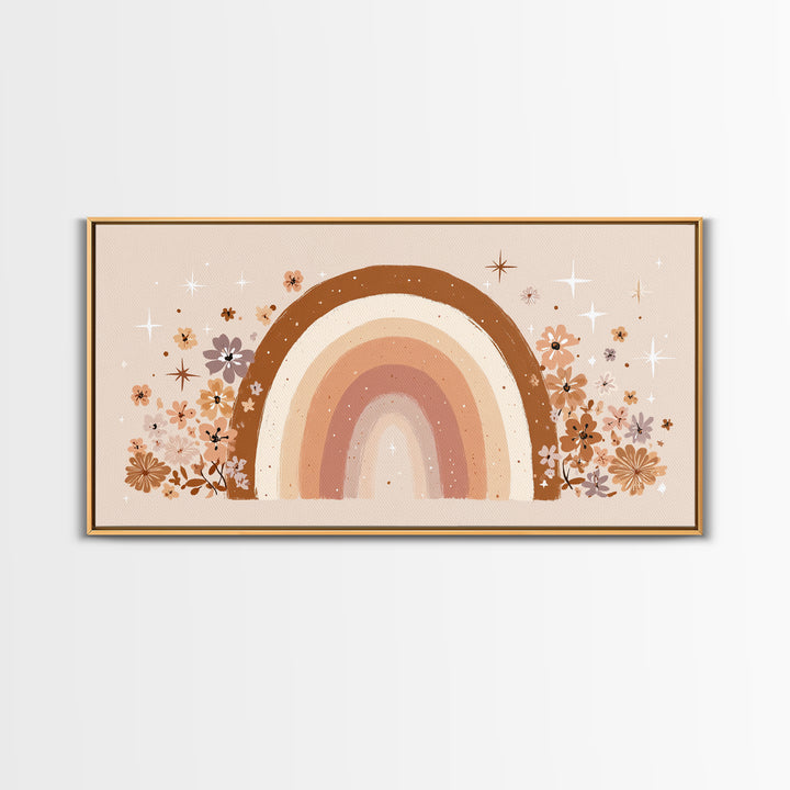 Floral Neutral Rainbow Wall Art, Boho Nursery Decor, Girls Room Decor, Whimsical Wall Art, Baby Girl Nursery, Canvas Print