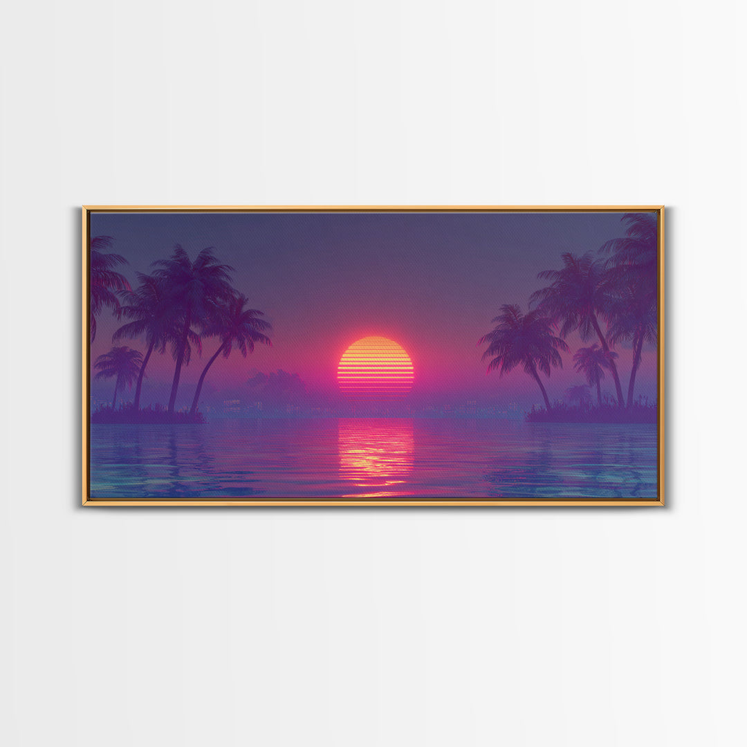 Vibrant Neon Cityscape At Night With Reflective Streets Urban Wall Art Canvas Print For Modern Living Room And Office Decor