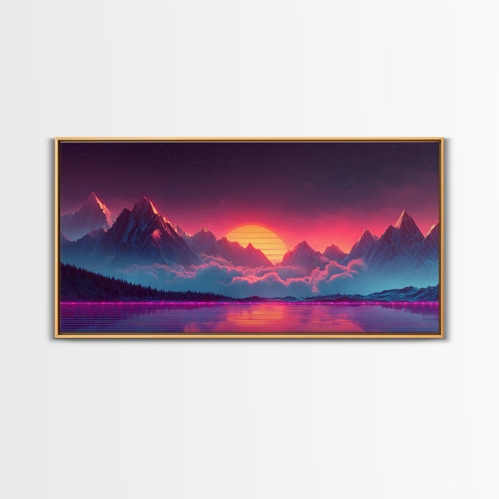 Western Wagon Train Crossing Desert Canyon Landscape Oil Painting Large Wall Art For Rustic Home Decor Framed Canvas Print