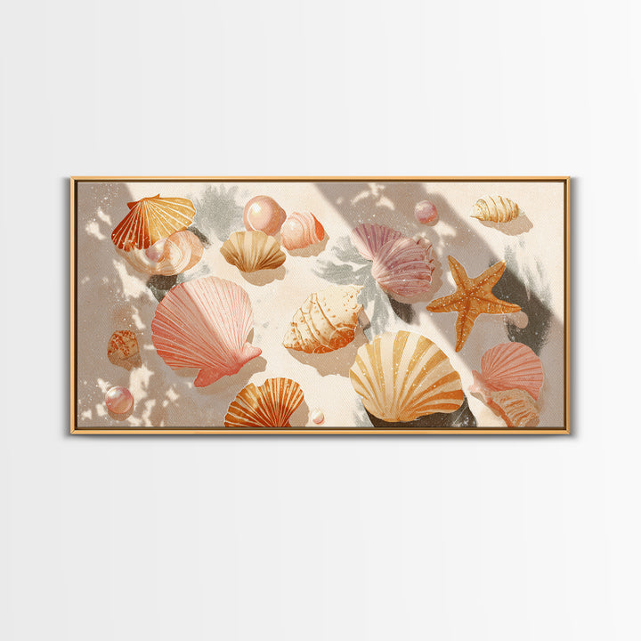 Pink Seashell Coastal Wall Art, Beach House Decor, Nautical Wall Art, Ocean Wall Decor, Coastal Bathroom Decor, Canvas Print