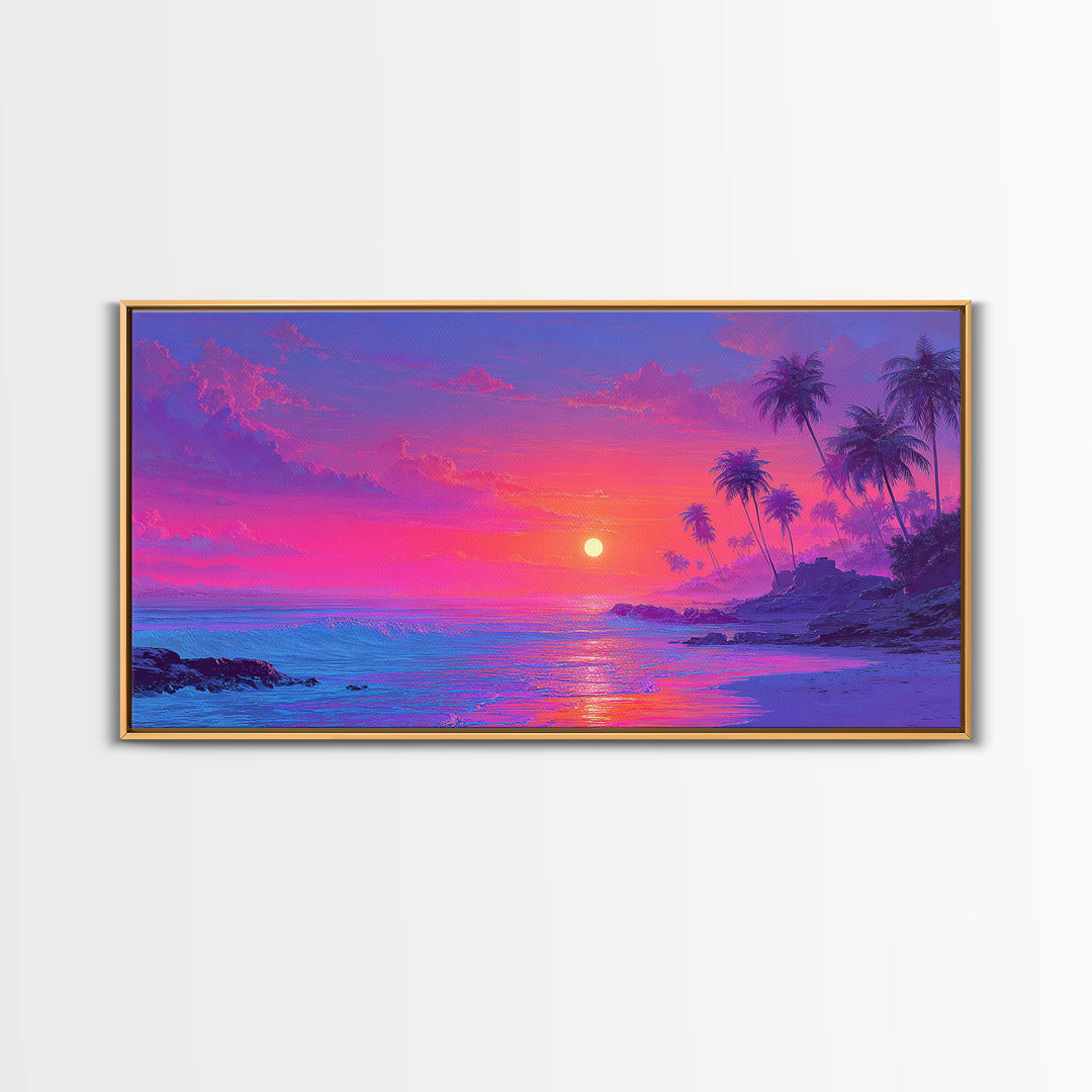 Tropical Sunset Beach With Palm Trees And Calm Ocean Waves Canvas Print Large Wall Art For Bedroom Coastal Home Decor Prints