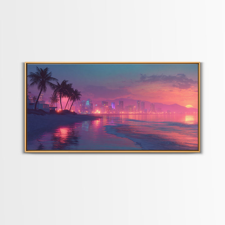 Beautiful Tropical Sunset Over Water With Palm Trees Vibrant Landscape Painting Wall Art Canvas Print