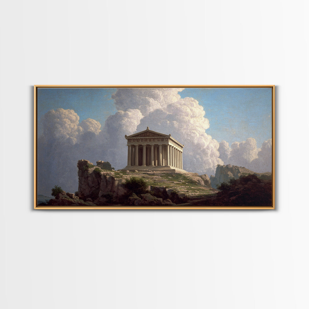 Ancient Greek Temple Landscape Wall Art, Classical Architecture Canvas Print, European Fine Art, Office Decor Gift For Him