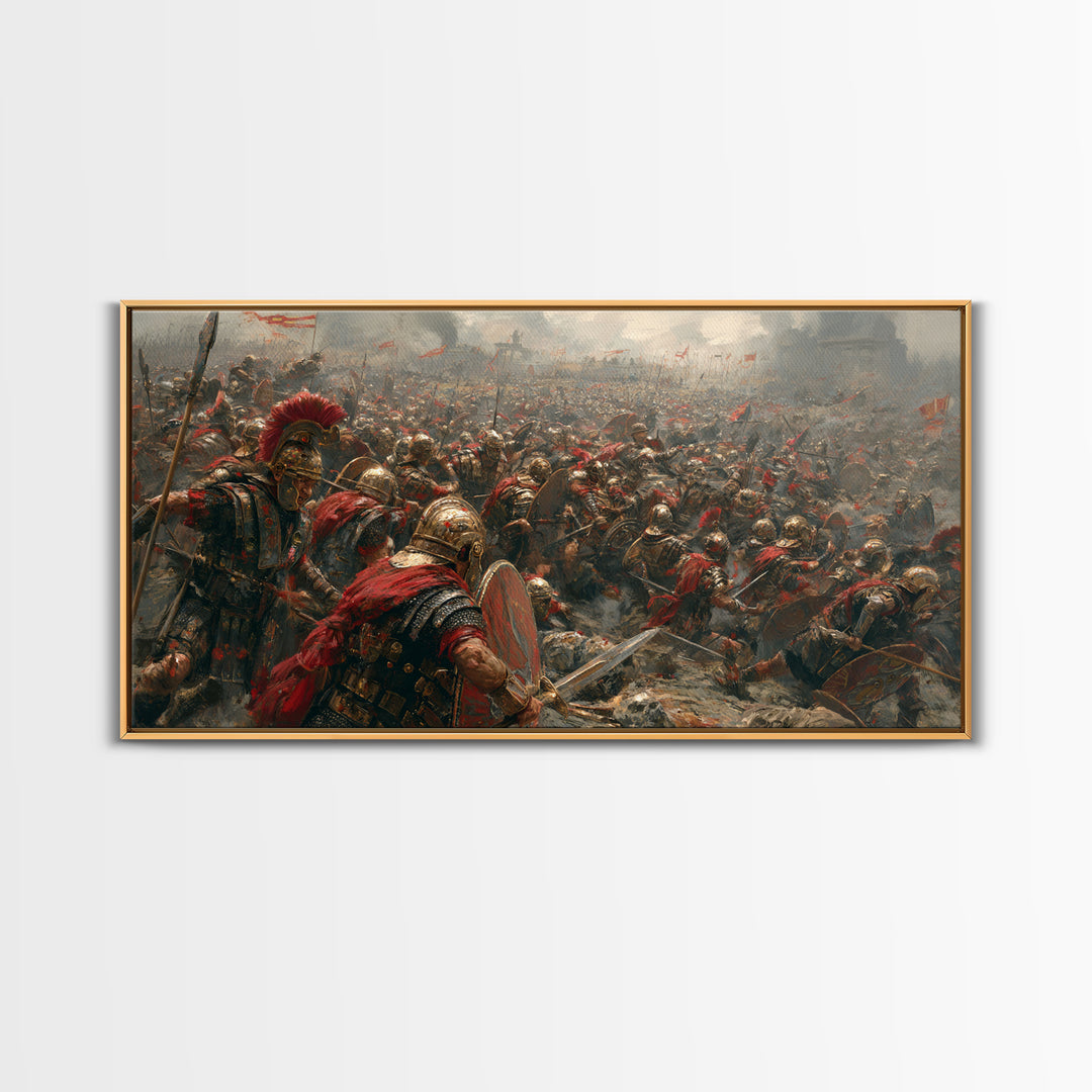 Epic Roman Battlefield With Shields And Banners Canvas Print, Historical Art, Warrior Wall Art, Large Wall Art, Office Decor