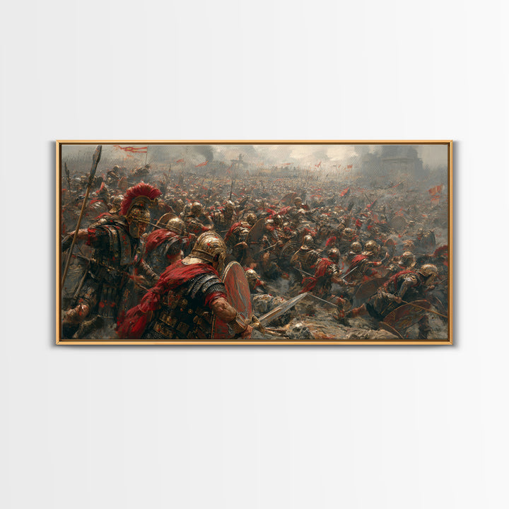 Epic Roman Battlefield With Shields And Banners Canvas Print, Historical Art, Warrior Wall Art, Large Wall Art, Office Decor