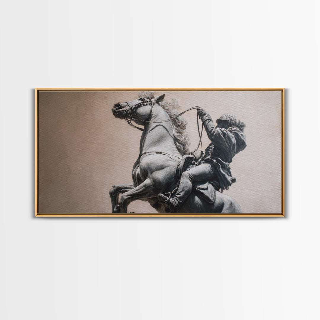 Rearing Horse And Rider Wall Art, Black And White Equestrian Print, Western Warrior Decor, Masculine Office Gift For Him