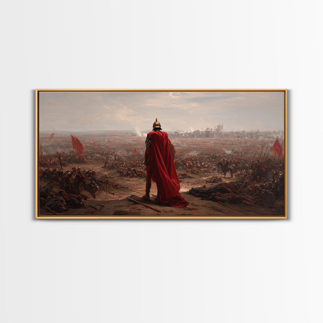 Roman General Over Epic Battlefield Framed Canvas Print, Ancient War Landscape Wall Art, Historical Decor For Living Room