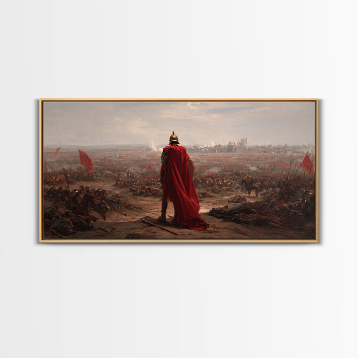 Roman General Over Epic Battlefield Framed Canvas Print, Ancient War Landscape Wall Art, Historical Decor For Living Room