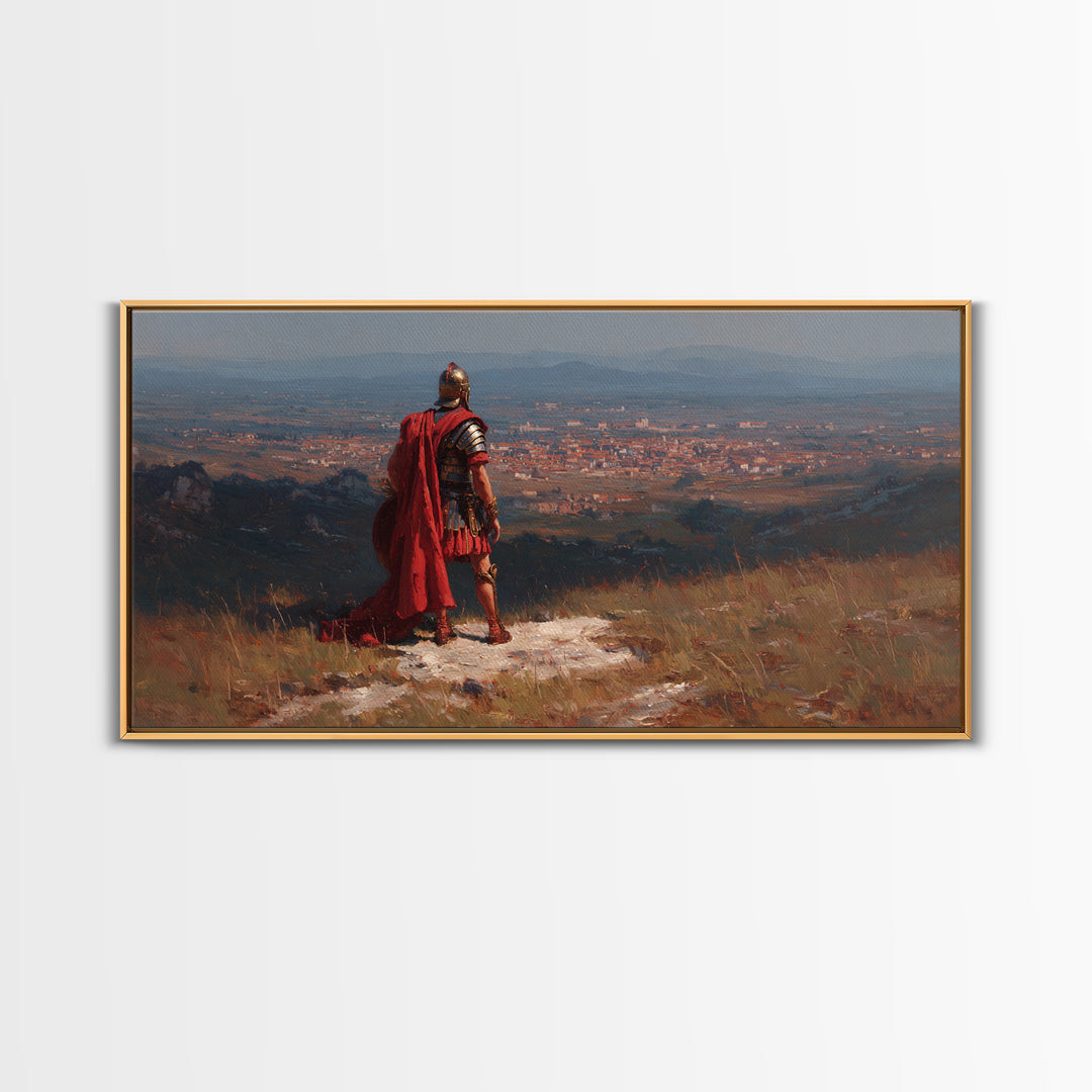 Roman General Over Ancient City Wall Art Historical Landscape Canvas Print, Legionary Warrior Decor For Office And Study