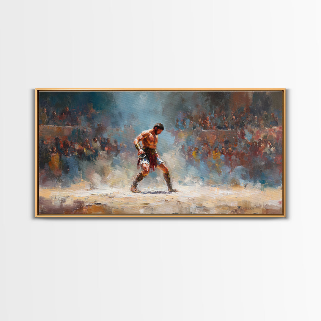 Boxer In Spotlight Arena Wall Art Sports Oil Painting, Boxing Champion Canvas Print, Masculine Man Cave Decor Gift For Him