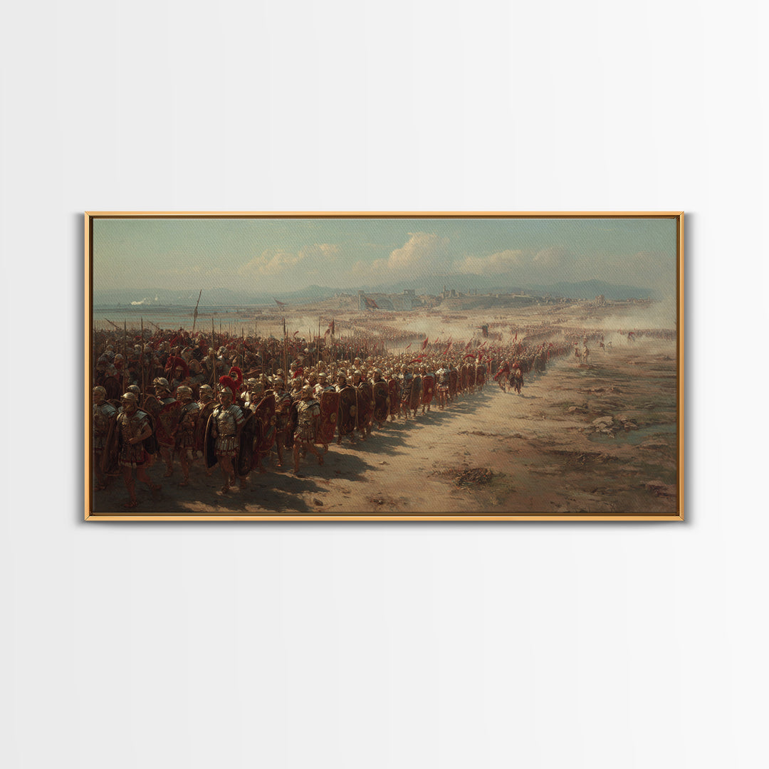 Ancient Legion Marching To Coastal City Wall Art, Historical Battle Framed Canvas Print For Office Decor And Living Room