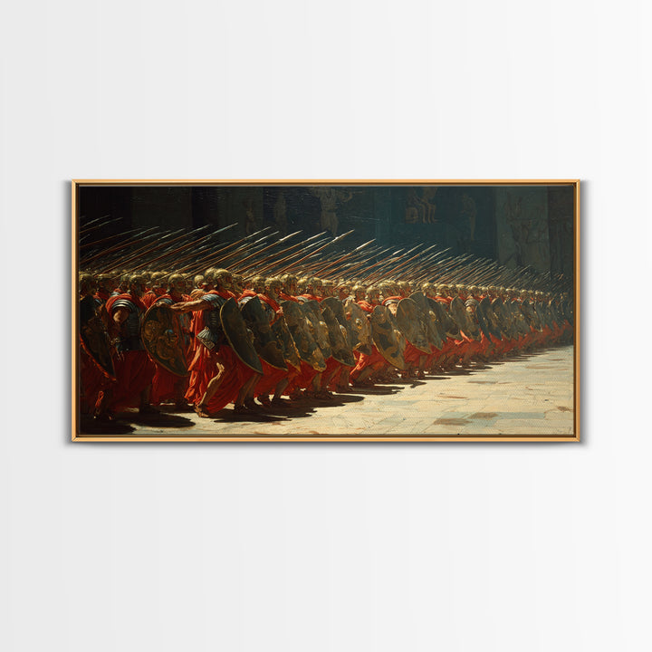 Ancient Phalanx Soldiers With Spears Framed Canvas Print, Greek Warrior Wall Art, Classical Battle Decor For Study And Office