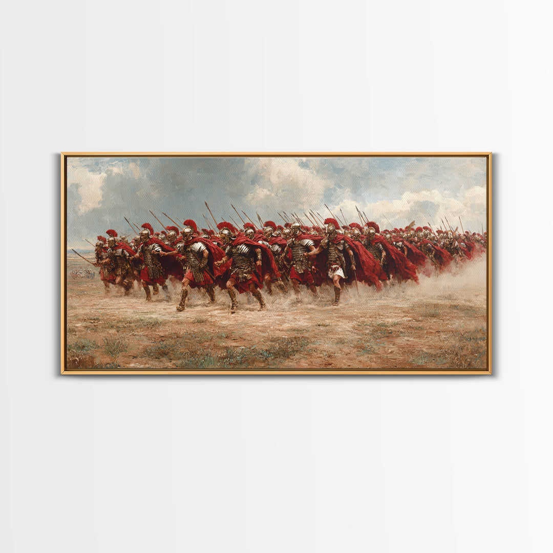 Roman Cavalry Charge Across Dusty Field Canvas Print, Historical Art, Horse Wall Art, Western Decor, Large Wall Art, Living Room Decor