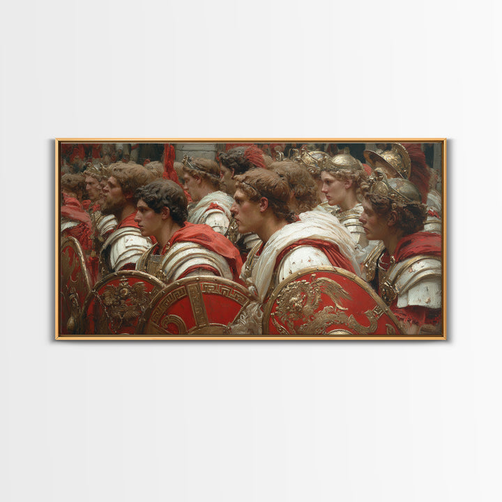 Roman Soldiers With Red Shields Framed Canvas Print, Classical History Wall Art, Ancient Warrior Decor, Gift For Him, Masculine Office Decor
