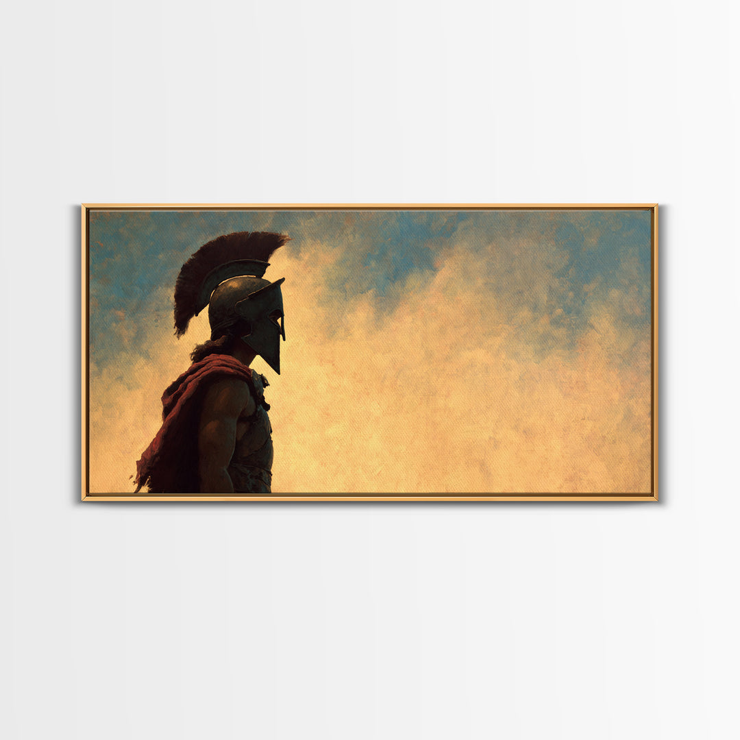 Spartan Warrior In Golden Sky Canvas Print, Ancient Greece Wall Art, Classical Decor, Historical Gift For Him, Living Room Decor