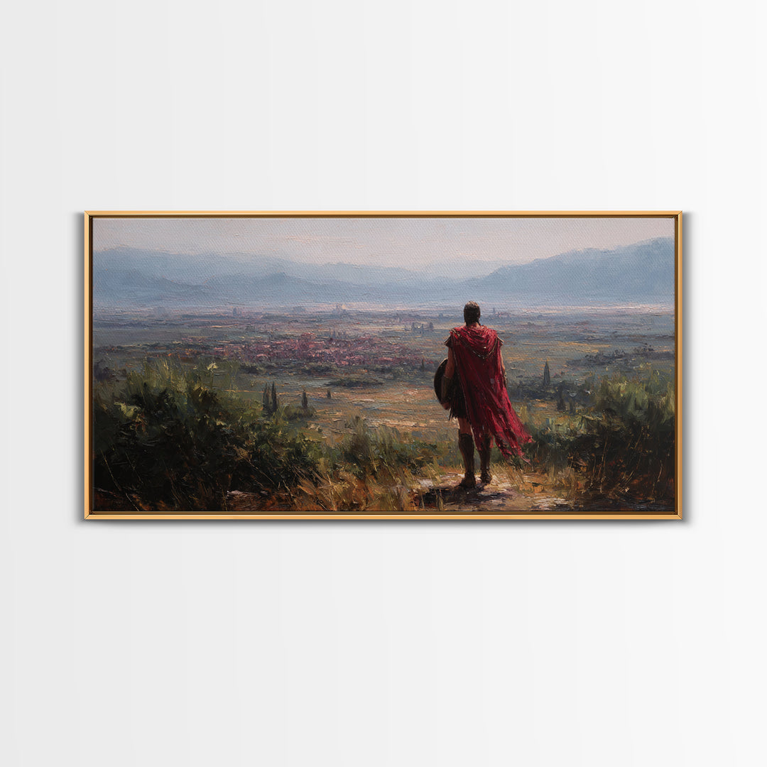 Ancient Roman Overlook At Valley Wall Art, Historical Landscape Painting, Mediterranean Home Decor, Large Canvas Art Print