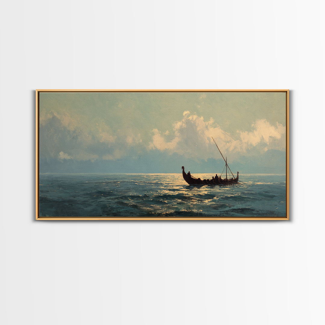 Solitary Sailboat On Shimmering Sea Canvas Print, Coastal Seascape Wall Art, Nautical Ocean Decor, Housewarming Gift For Her