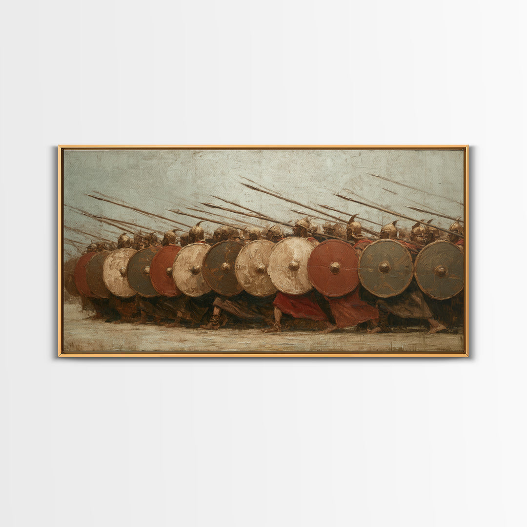 Ancient Shield Wall Phalanx Canvas Print, Greek Warrior Battle Wall Decor, Historical Military Art For Office Or Man Cave