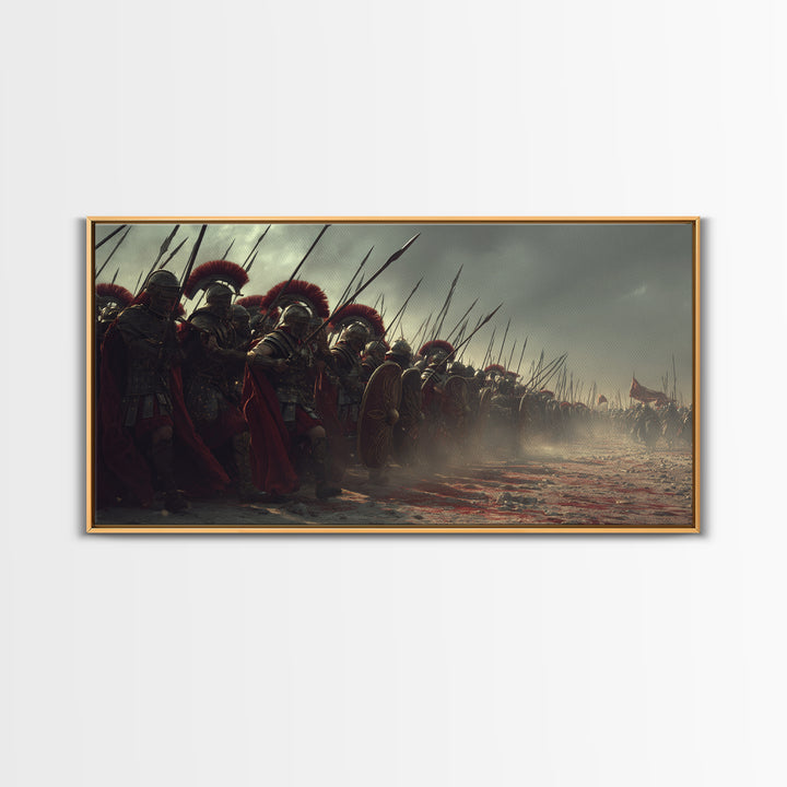 Roman Soldiers Assemble In Battle Ready Scene Historical Wall Art Framed Canvas Print For Living Room And Office Decor